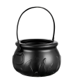 Tradineur - Cesta con asa para recoger caramelos, plástico, Halloween, cubo, recipiente para dulces, truco o trato (Negro, 9,5 x 14 cm)