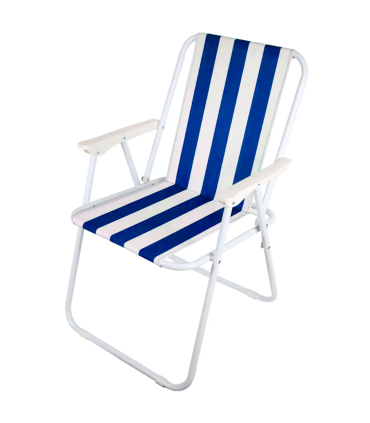 Tradineur - Silla de playa plegable, diseño a rayas, estructura metálica blanca y asiento de tela, ligera y resistente, máx. 110 kg, jardín, pesca, camping, 75 x 51 x 44 cm, color aleatorio