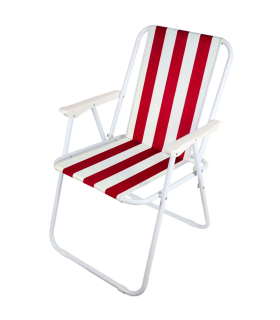 Tradineur - Silla de playa plegable, diseño a rayas, estructura metálica blanca y asiento de tela, ligera y resistente, máx. 110 kg, jardín, pesca, camping, 75 x 51 x 44 cm, color aleatorio