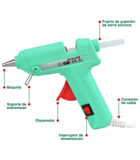 Tradineur - Pistola de silicona caliente 20W, modelo Creative, pistola de pegamento, encolar, incluye 2 barras de silicona, cable extra largo,  bricolaje, manualidades, artesanía, reparaciones