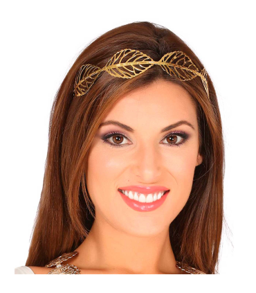 Tradineur - Diadema de hojas metálica, tiara decorativa, complemento para disfraz de romana, diosa griega, carnaval, Halloween, Arde Lucus, cosplay, fiestas (Dorado)