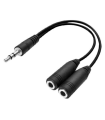 Cable corto de audio, mini jack macho de 3,5 mm a doble mini jack hembra de 3,5 mm, reproductores de música, altavoces (Negro, 13 cm)