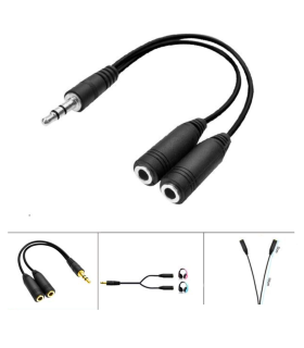 Cable corto de audio, mini jack macho de 3,5 mm a doble mini jack hembra de 3,5 mm, reproductores de música, altavoces (Negro, 13 cm)