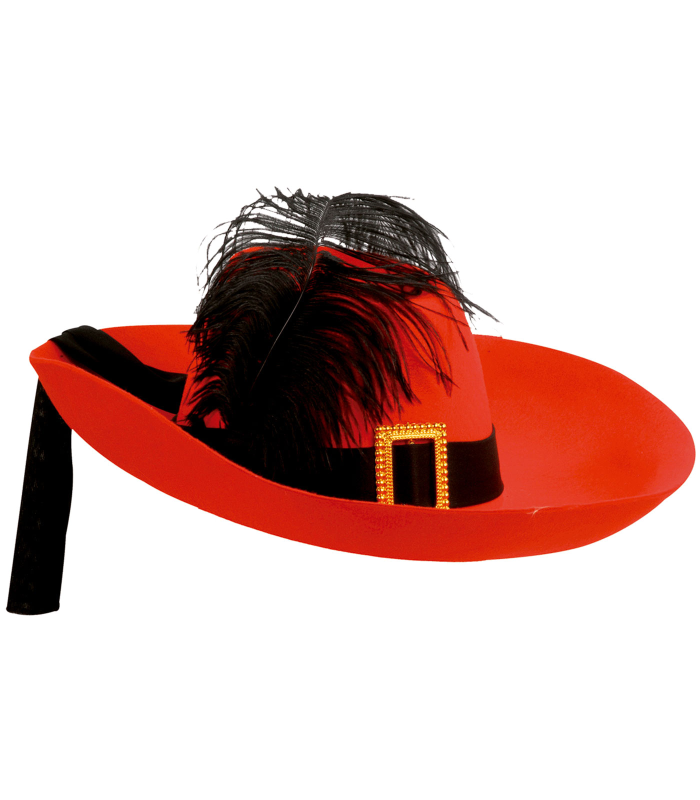 Tradineur - Sombrero de mosquetero de fieltro con banda y hebilla dorada para jóvenes y adultos. Complemento para carnaval, halloween y celebraciones, 14 x 34 x 38 cm, color aleatorio