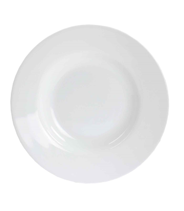 Tradineur - Plato hondo redondo de vidrio opal, ideal para servir postres, aperitivos o comidas, apto para lavavajillas. 3,5 x 24 cm (alto x diámetro)