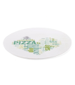 Tradineur - Plato bajo para pizza 33 cm, vidrio opal templado extra resistente, bandeja servir pizzas blanca con palabras en Italiano