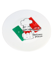 Tradineur - Plato bajo para pizza 33 cm, vidrio opal templado extra resistente, bandeja servir pizzas blanca con diseño de chef