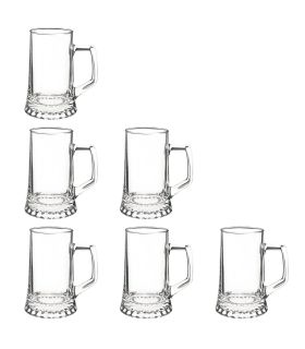 Tradineur - Set de 6 jarras de cerveza de vidrio 51 cl, modelo Stern, vasos base gruesa y asa 14,9 x 9,8 cm, vidrio pesado y resistente, celebración, fiesta, regalo