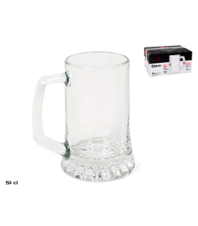 Tradineur - Set de 6 jarras de cerveza de vidrio 51 cl, modelo Stern, vasos base gruesa y asa 14,9 x 9,8 cm, vidrio pesado y resistente, celebración, fiesta, regalo