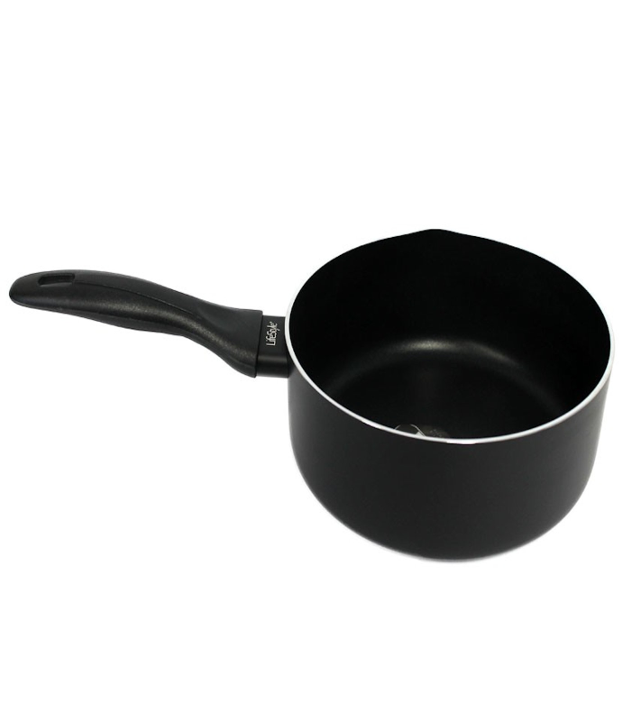 Tradineur - Cazo de aluminio negro para todos los fogones de 16 cm de diámetro y 7 cm de alto. Olla pequeña para realizar labores de cocina y repostería. Pequeño recipiente para cocinar