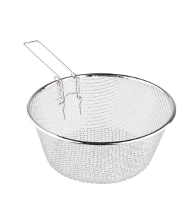 Cestillo freidor y escurridor de acero inoxidable, de 22 cm de diámetro y 8 cm de alto. Cesto para realizar labores de cocina y repostería. Malla para usar en cocina.