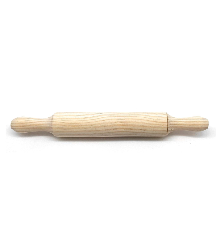 Rodillo de madera para amasar de 40 x 5 cm para cocina o repostería. Cilindro de madera para realizar labores de pastelería. Utensilio para alisar masas con asas a los lados.