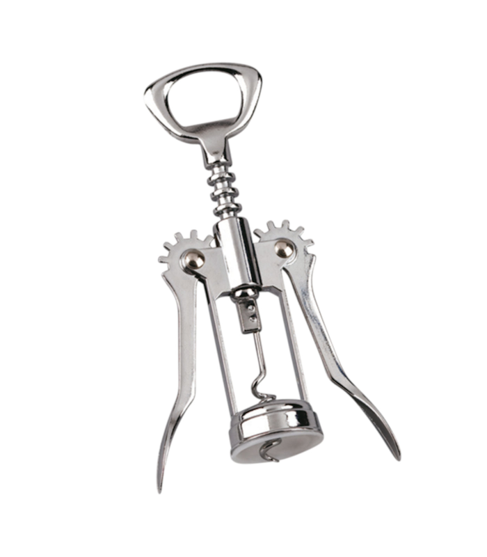 Sacacorchos de acero inoxidable, de 2 brazos y 16,5 x 5 cm. Abrebotellas para hosteleria u hogar. Abridor de inox para chapas o corchos de vino.