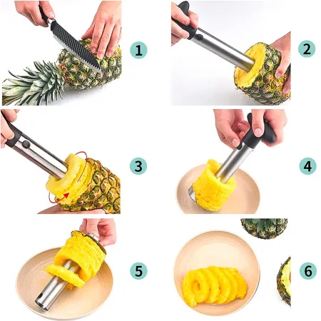 Pelador de piña, cortador, vaciador de piña de acero inoxidable, apto para lavavajillas, utensilios de cocina, 24 cm, color alea