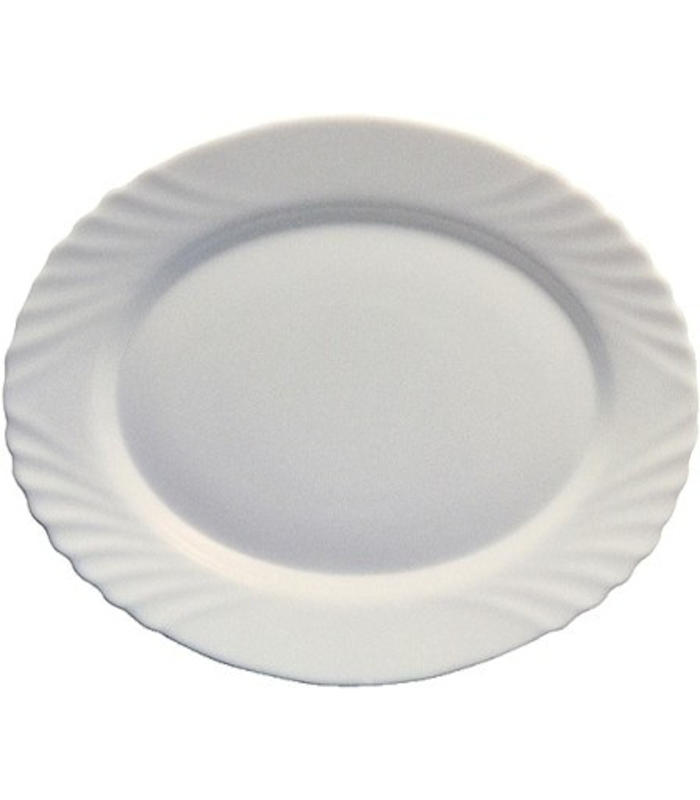 Tradineur - Fuente de color blanco con forma ovalada, de 36 x 5 x 26 cm. Recipiente para servir comidas de aspecto clasico de vidrio. Plato ovalado para comidas o cenas.