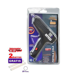 Tradineur - Pistola de silicona caliente 60W, modelo Brico Plus, pistola de pegamento, encolar, incluye 2 barras de silicona y cable, bricolaje, manualidades, artesanía, reparaciones