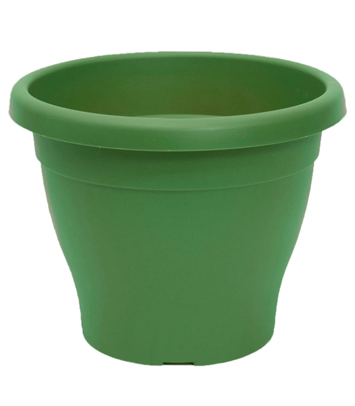 Tradineur - Maceta de plástico tipo "mediterránea", de color verde, y con 20,3 cm de diámetro y 15,7 cm de alto, ideal tanto para interior como exterior. Jardinera alta con agujeros para drenar agua