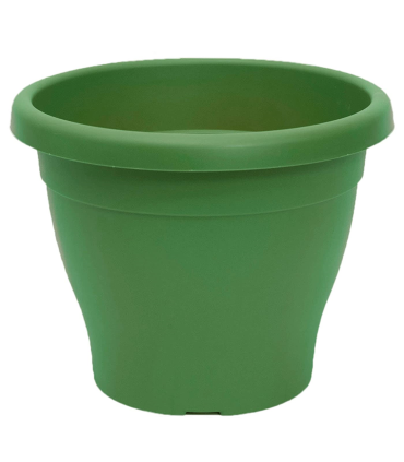 Tradineur - Maceta de plástico tipo "mediterránea", de color verde, y con 20,3 cm de diámetro y 15,7 cm de alto, ideal tanto para interior como exterior. Jardinera alta con agujeros para drenar agua