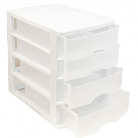 Tradineur - Cajonera de sobremesa - Fabricado en España - 4 Cajones Transparentes - Torre de almacenaje, armario, baño, oficina