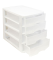 Tradineur - Cajonera de sobremesa 4 cajones de color blanco de 35,3 x 26,5 x 35,3 cm, Cajonera plástico 4 cajones para mesa multiusos para almacenamiento y organización ideal para oficina.