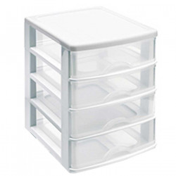 Tradineur - Cajonera de sobremesa - Fabricado en España - 4 Cajones Transparentes - Torre de almacenaje, armario, baño, oficina