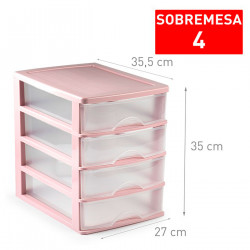 Tradineur - Cajonera de sobremesa - Fabricado en España - 4 Cajones Transparentes - Torre de almacenaje, armario, baño, oficina