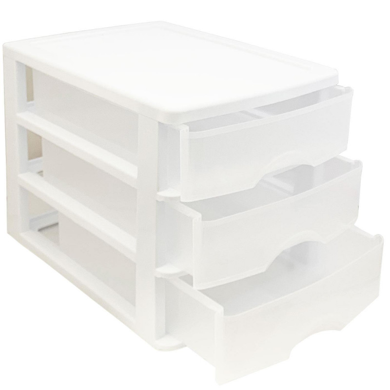Tradineur - Cajonera de sobremesa de plástico blanco con 3 cajones transparentes, torre de almacenaje multiusos, organizador aux Tradineur - Cajonera de sobremesa de plástico blanco con 3 cajones transparentes, torre de almacenaje multiusos, organizador aux
