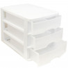 Tradineur - Cajonera de sobremesa de plástico blanco con 3 cajones transparentes, torre de almacenaje multiusos, organizador aux