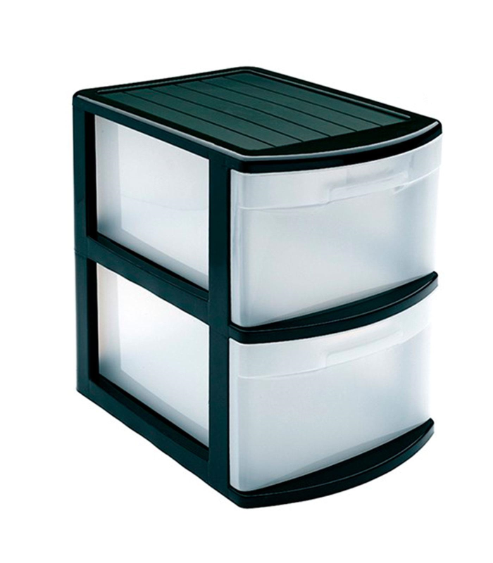 Plastic Forte - Cajonera támesis base negro 2 cajones de color negro 41 x 28 x 39 cm, Cajonera plástico 2 cajones sin ruedas multiusos para almacenamiento y organización ideal para oficina u hogar.