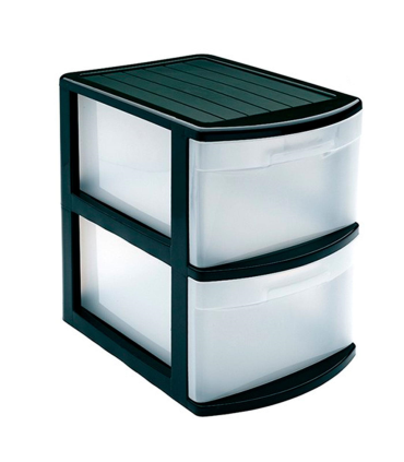 Plastic Forte - Cajonera támesis base negro 2 cajones de color negro 41 x 28 x 39 cm, Cajonera plástico 2 cajones sin ruedas multiusos para almacenamiento y organización ideal para oficina u hogar.