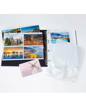 Tradineur - Pack de 10 hojas para álbum fotográfico de 4 anillas, A4, aptas para fotografías de 10 x 15 cm, doble cara, 4 espacios por cada lado, guardar fotos, recuerdos