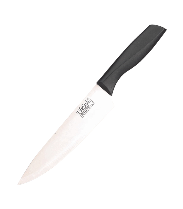 Tradineur - Cuchillo de cocina 20 cm de acero inoxidable con mango de plástico negro apto para lavavajillas