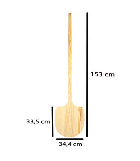 Tradineur -  Pala de madera para pan y pizzas, superficie de 34,4 x 33,5, mango largo, ideal para hornos de leña profundos, panaderías, 153 cm