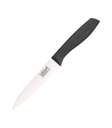 Tradineur - Cuchillo de cocina profesional, hoja fina de 13 cm de acero inoxidable, mango de plástico negro, corte preciso, utensilios de cocina multiusos