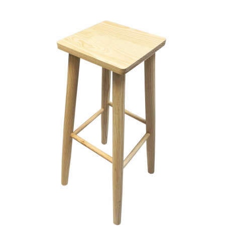 Tradineur - Taburete cuadrado alto de madera con patas redondeadas, banqueta de barra, bar y cocina, 70 x 28 x 28 cm