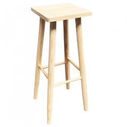 Tradineur - Taburete cuadrado alto de madera con patas redondeadas, banqueta de barra, bar y cocina, 70 x 28 x 28 cm