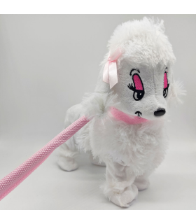 Tradineur - Perrita de peluche, anda/baila y canta, incluye correa rígida de 75 cm, peluche musical para pasear, juguete infantil con sonido, funciona con pilas, niños, 24 x 9 x 25 cm, color aleatorio