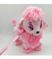 Tradineur - Perrita de peluche, anda/baila y canta, incluye correa rígida de 75 cm, peluche musical para pasear, juguete infantil con sonido, funciona con pilas, niños, 24 x 9 x 25 cm, color aleatorio