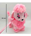 Tradineur - Perrita de peluche, anda/baila y canta, incluye correa rígida de 75 cm, peluche musical para pasear, juguete infantil con sonido, funciona con pilas, niños, 24 x 9 x 25 cm, color aleatorio