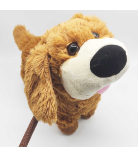 Tradineur - Perro de peluche, anda/baila y canta, incluye correa rígida de 75 cm, peluche musical para pasear, juguete infantil con sonido, funciona con pilas, niños, 24 x 9 x 25 cm