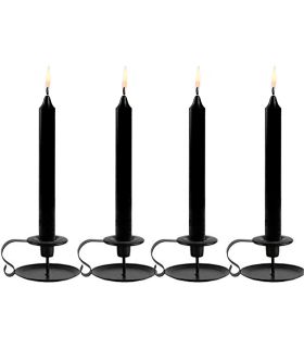 Tradineur - Pack de 4 velas alargadas, cirios de mesa cilíndricos, parafina y mecha de algodón, sin perfume, rituales y ceremonias (Negro, 17 cm)