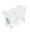 Tradineur - Carrito multiusos de plástico con ruedas y asa, 2 compartimentos, cesta organizadora para productos de limpieza, baño, cocina (Transparente, 46 x 19 x 27 cm)