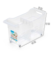 Tradineur - Carrito multiusos de plástico con ruedas y asa, 2 compartimentos, cesta organizadora para productos de limpieza, baño, cocina (Transparente, 46 x 19 x 27 cm)