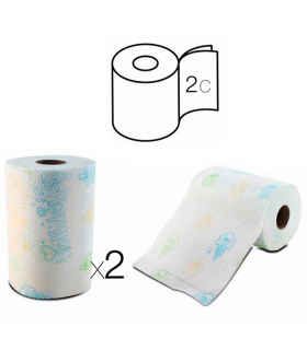 Tradineur - Pack de 2 rollos de papel de cocina decorado XXL, doble capa, máxima absorción, suave, multiusos, limpieza, papel 100% certificado FSC, 21,5 x 12,5 cm