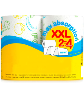 Tradineur - Pack de 2 rollos de papel de cocina decorado XXL, doble capa, máxima absorción, suave, multiusos, limpieza, papel 100% certificado FSC, 21,5 x 12,5 cm