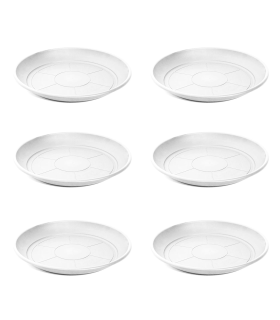 Pack de 6 platos de plástico blanco para macetas de 20-25 cm "Mediterránea". Bandejas, platillos marrón redondos para tiestos de interior, exterior, jardín, terraza o balcón