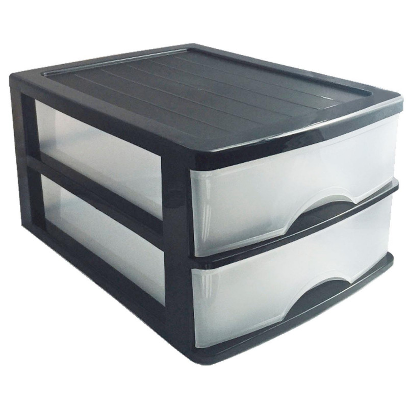 Tradineur - Cajonera de sobremesa - Fabricado en España - 2 Cajones Transparentes - Torre de almacenaje, armario, baño, oficina Tradineur - Cajonera de sobremesa - Fabricado en España - 2 Cajones Transparentes - Torre de almacenaje, armario, baño, oficina