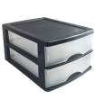 Tradineur - Cajonera de sobremesa 2 cajones de color negro de 17,5 x 26 x 35 cm, Cajonera plástico 2 cajones para mesa multiusos para almacenamiento y organización ideal para oficina.