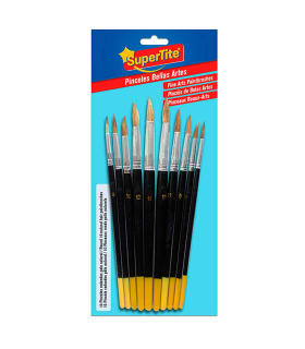 Set de 10 pinceles para los artistas, fabricado en plástico, punta de pelo natural, ideal para pintura artística, trabajos manuales, trazos o contornos. 