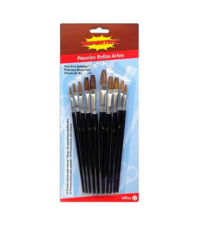 Set de 10 pinceles planos para los artistas, fabricado en plástico, punta de pelo natural, ideal para pintura artística, trabajos manuales, trazos o contornos. 